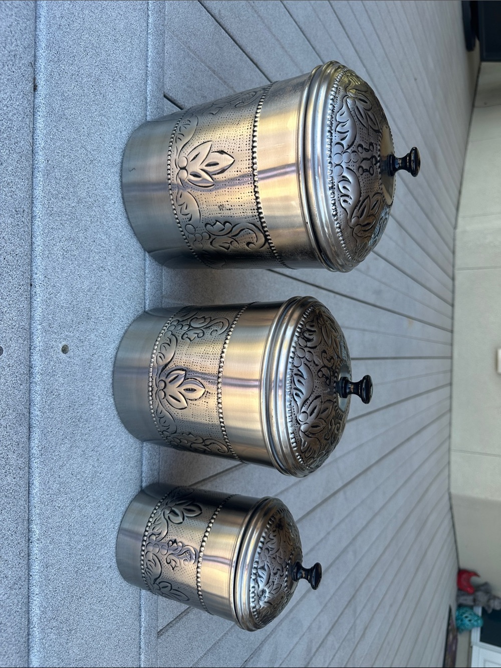 Antique Nickel Finish Metal set of 3 Canisters